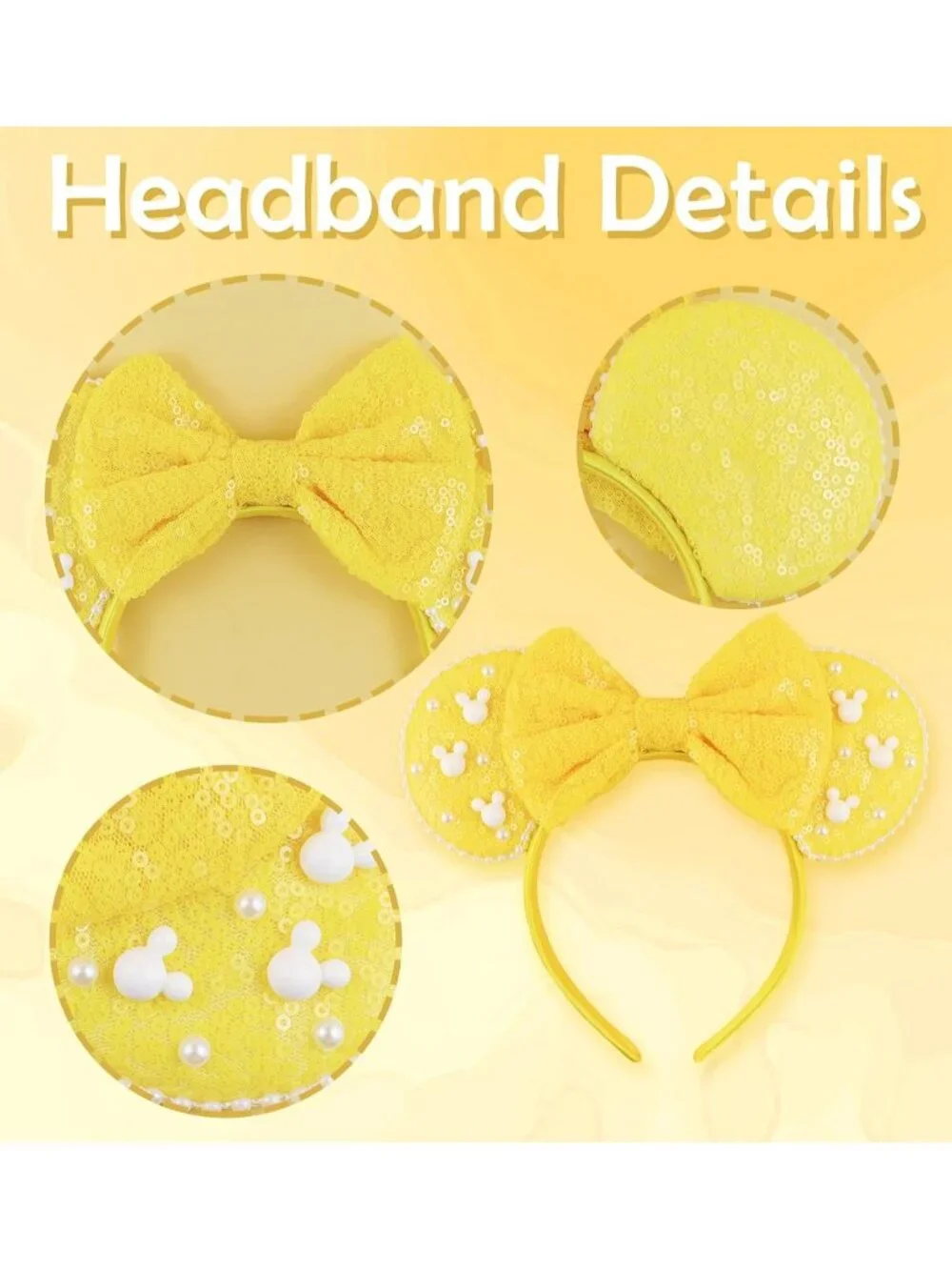 Women Yellow Polyester Velvet Mickey Mouse Halloween Costume Headband